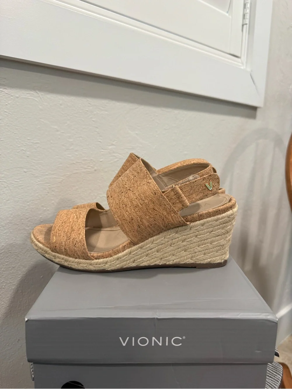Vionic Tan Espadrille Cork Wedge Sandals
